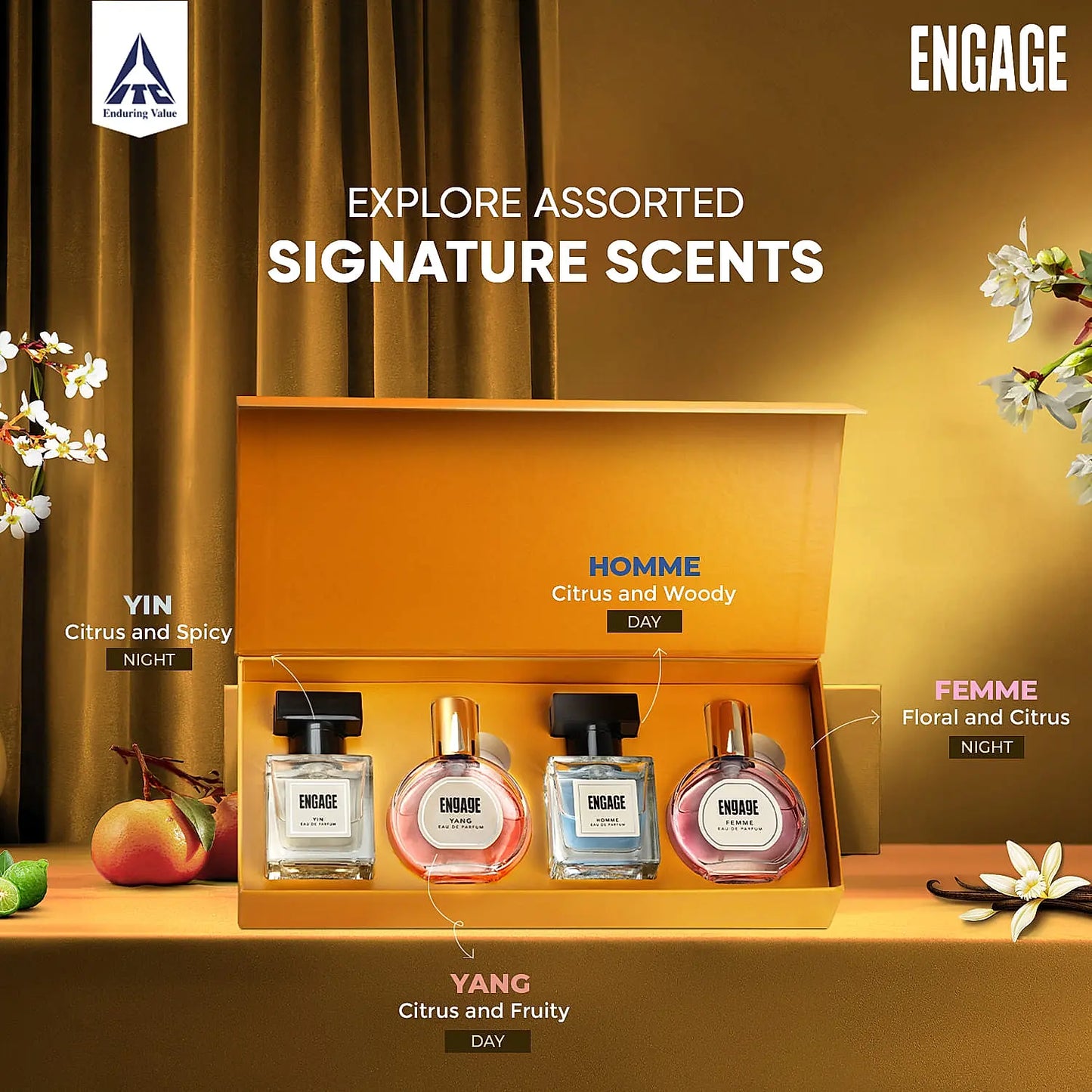 Engage Gift Assorted Luxury Perfume Set - For Men & Women, 100ml, 25ml x 4