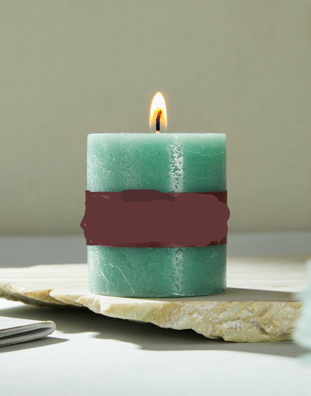 EKAM Green Pillar Candle Neroli Fragrance 7.5x7.5