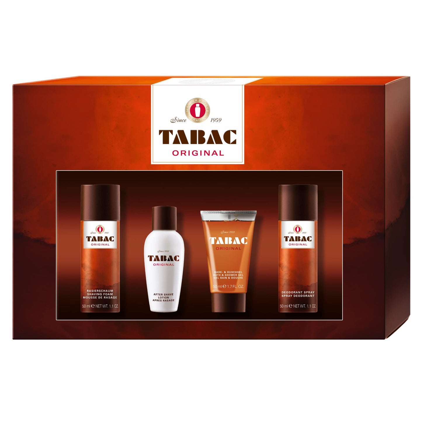 TABAC Original Gift SET : Deo, Soap, Bath & Shower Gel, After shave lotion (4 pcs)