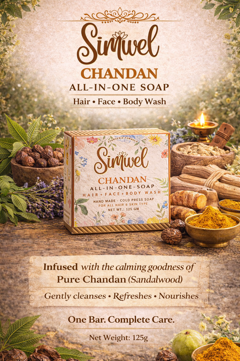 SIMWEL Chandan All-in-one-Soap (Handmade - Cold Press Soap) 125 gm