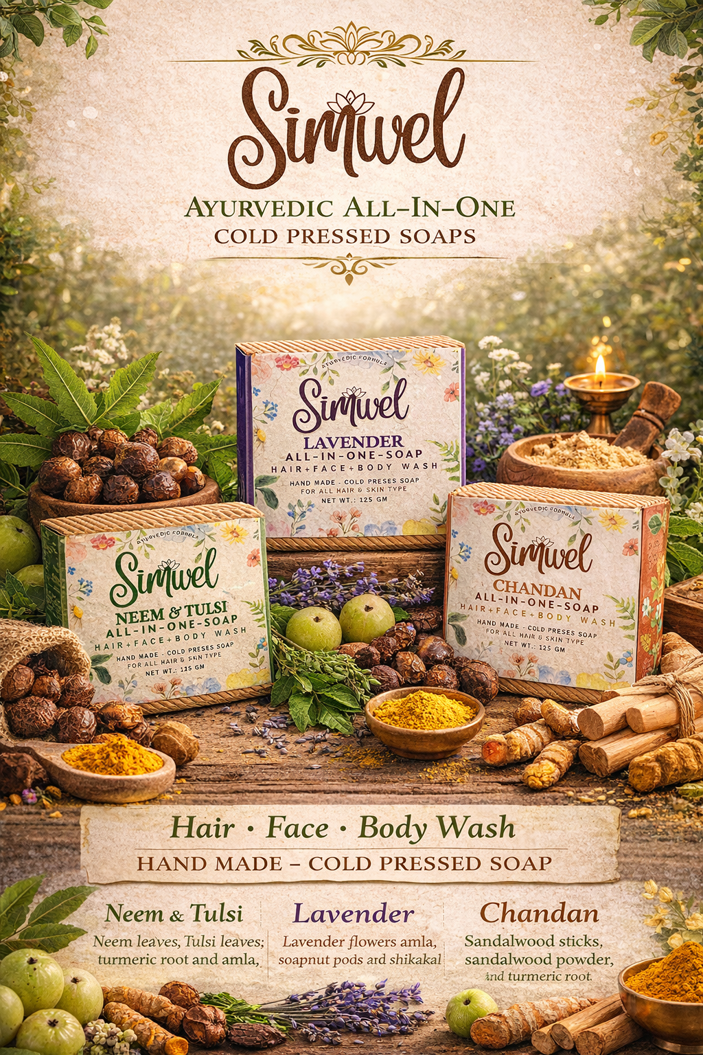 SIMWEL Chandan All-in-one-Soap (Handmade - Cold Press Soap) 125 gm