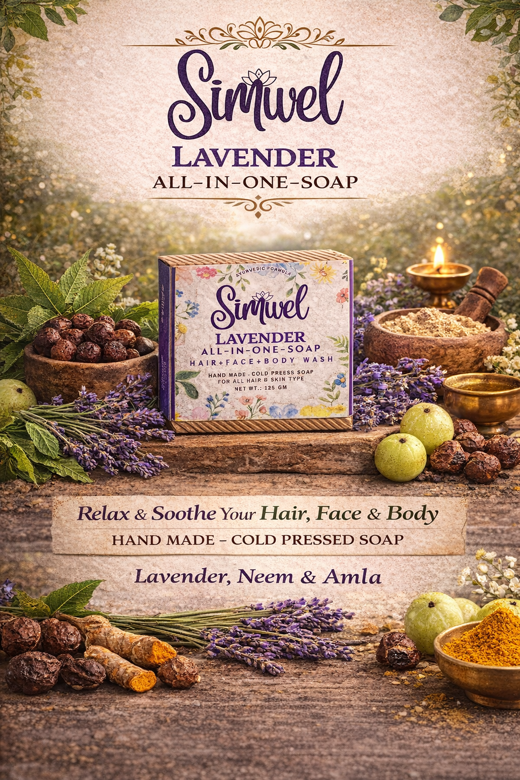 SIMWEL Lavender All-in-one-Soap (Handmade - Cold Press Soap) 125 gm