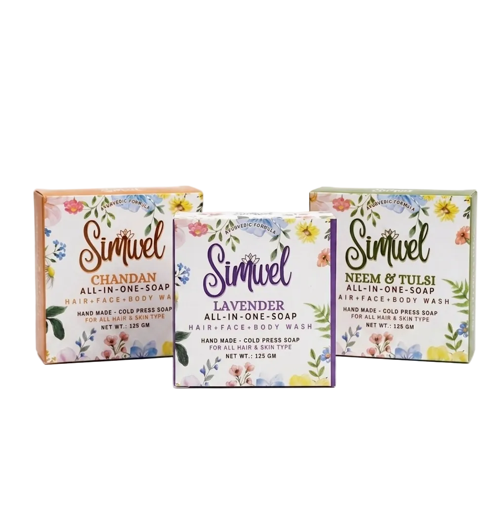 SIMWEL 3in1 Combo Pack: Chandan, Neem & Tulsi and Lavender. All-in-one-Soap (Handmade - Cold Press Soap) 125 gm x 3 pcs